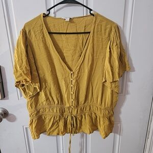 Cato Yellow Flutter Sleeve Blouse with Tie Front